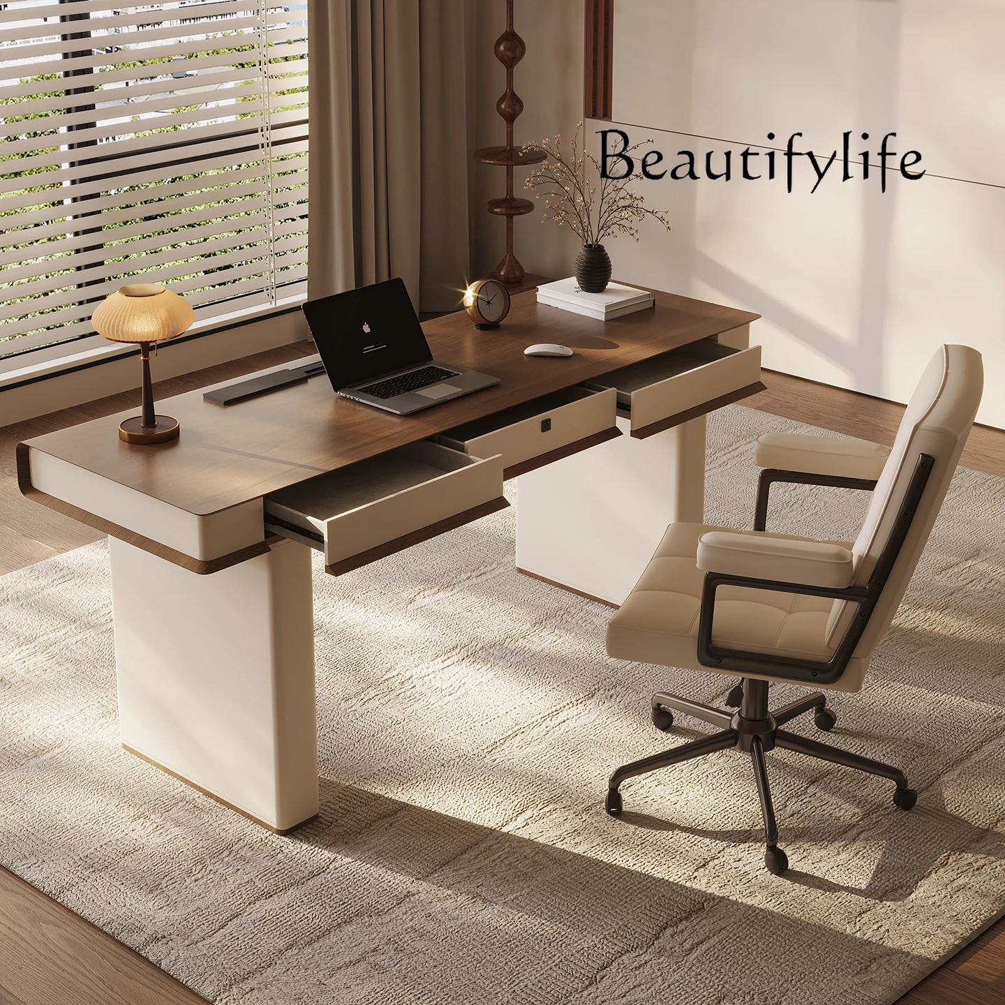 Home study desk designer high-end Italian minimalist desk solid wood light luxury modern minimalist computer desk