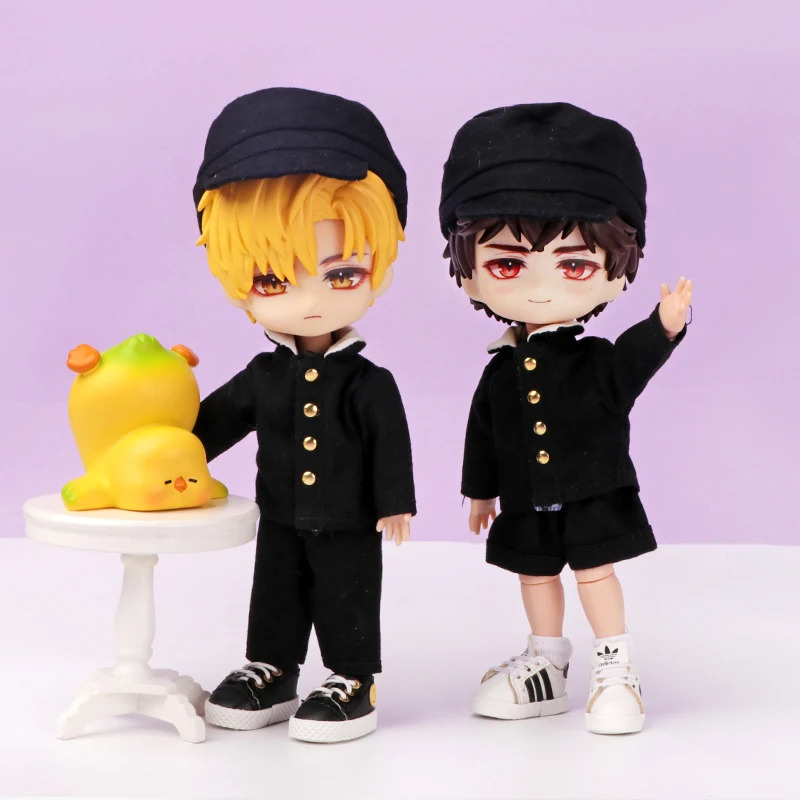 Japanese Black Uniform Doll Outfit Cap Gold Button Jacket Pants For OB11 1/12 BJD GSC Doll Style Costume Accessories Gift