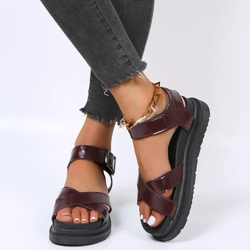 Sandalias de gladiador con plataforma para mujer, zapatos informales con correa de hebilla, talla grande, Europa, Verano