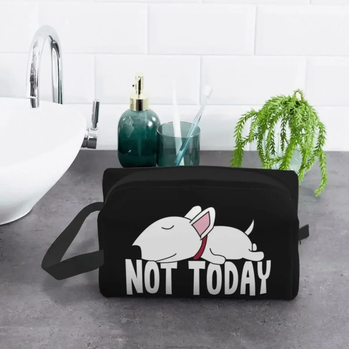 Lazy Not Today Bull Terrier Funny Dog Cosmetic Bag Fashion Large Capacity Puppy Pet Makeup Case Beauty Storage Toiletry Bags