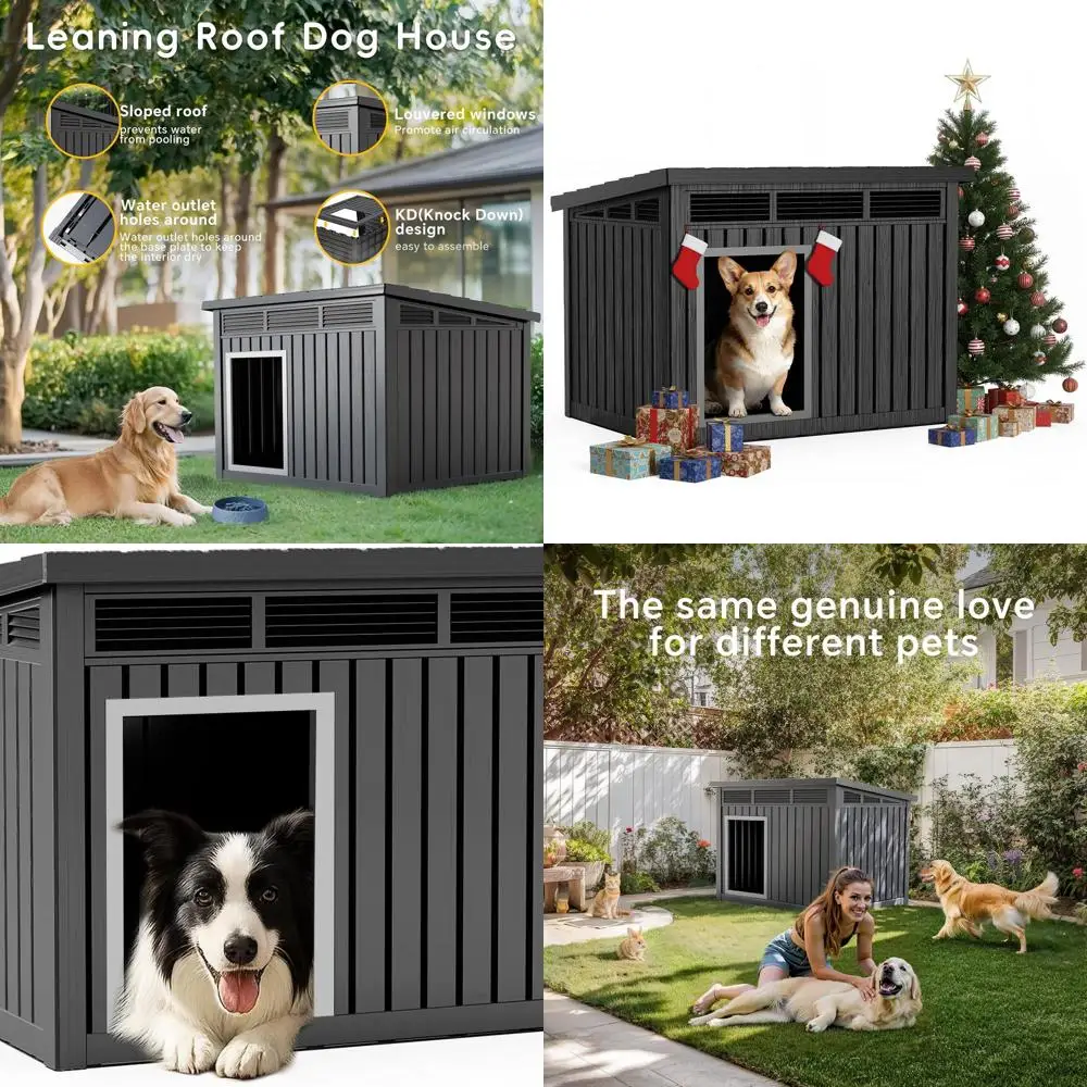 

Weatherproof Indoor/Outdoor Dog House with Removable Floors for Medium to Large Dogs (Black, Medium)