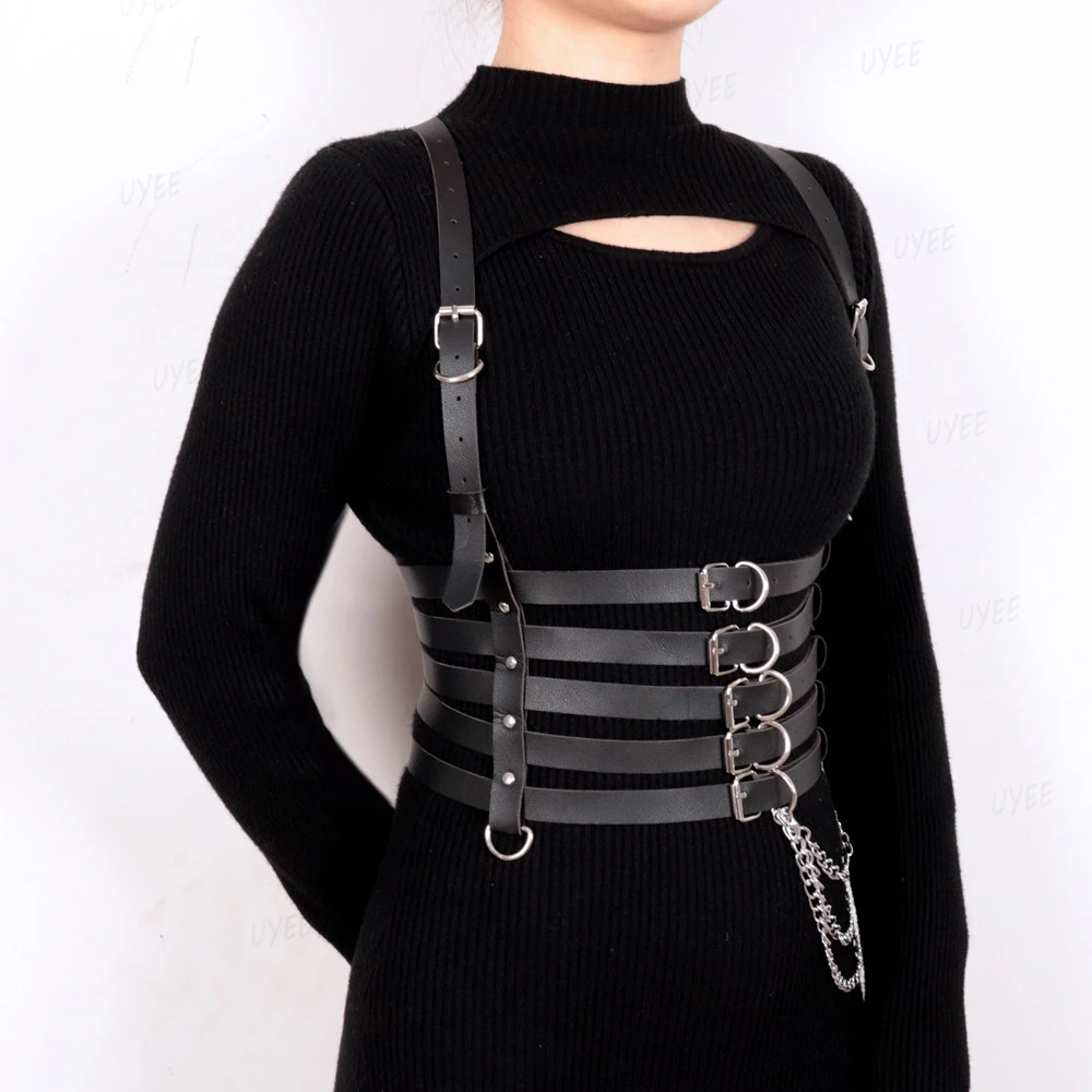 موضة مربط صدر حزام بولي Leather الجلود مثير الملابس الداخلية الشرير الحمالات الكبار الملابس الداخلية عبودية الصدرية الرباط أحزمة القوطية اكسسوارات