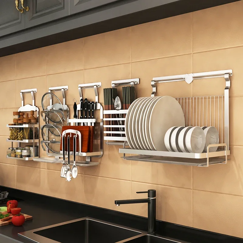 Punch-Free Knife Holder 304 Stainless Steel Kitchen Storage Rack Supplies Wall-Mounted Flat Rack