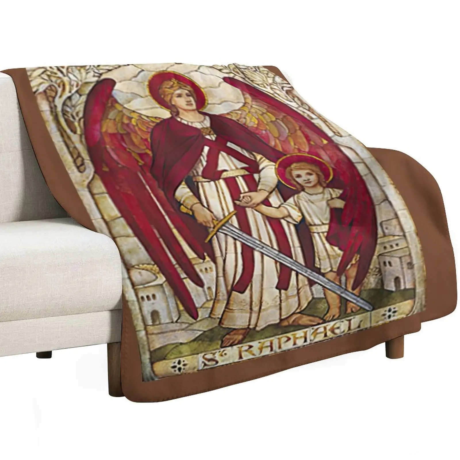 St Raphael Rafael Angel Catholic Saint Archangel Throw Blanket Flannels Luxury valentine gift ideas Custom Stuffeds Blankets