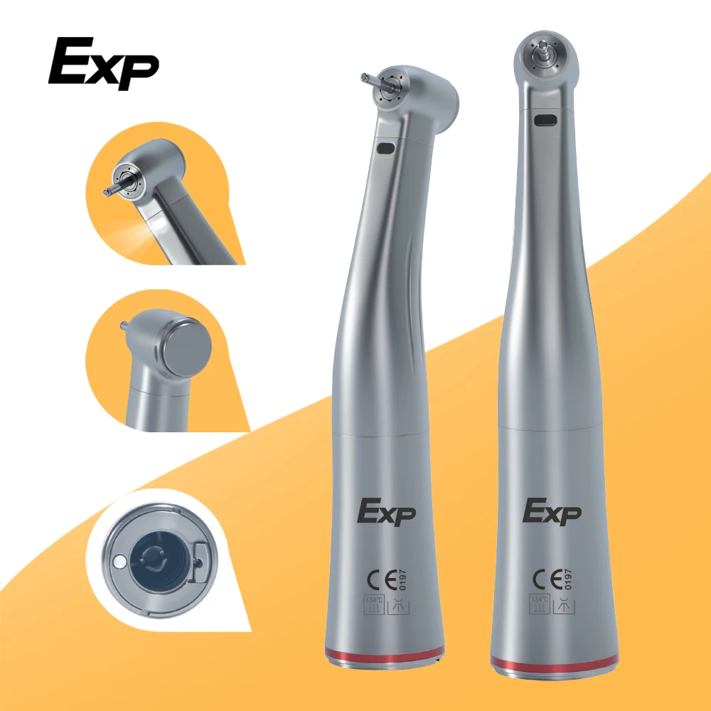 Pieza de mano Otptica Dental de fibra 1:5, anillo rojo creciente, contraángulo, pulverizador de agua interno con LED para odontología de Motor tipo E ISO