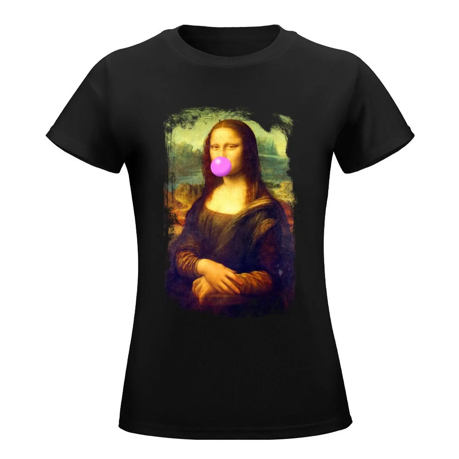 Mona Lisa blowing Bubblegum T-Shirt lady clothes funny anime clothes shirts graphic tees t-shirts for Women loose fit