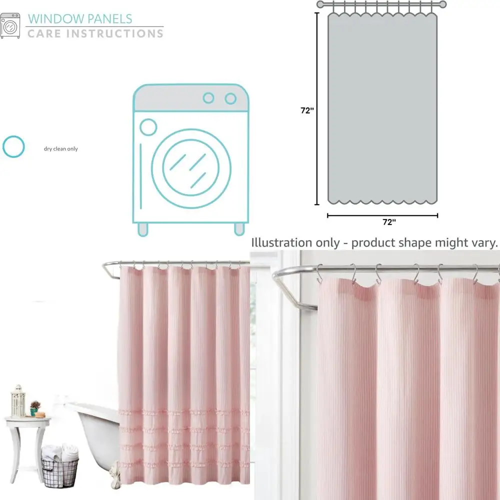 

72x72 Винтажная хлопковая занавеска для душа в полоску розового цвета