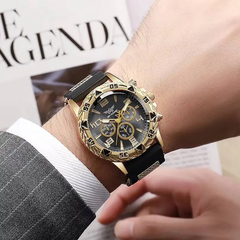 ABCFashion Large Dial Men's Quartz Watch Casual Silicone Band Sports Wrist Watches Reloj Hombre（Without Box）