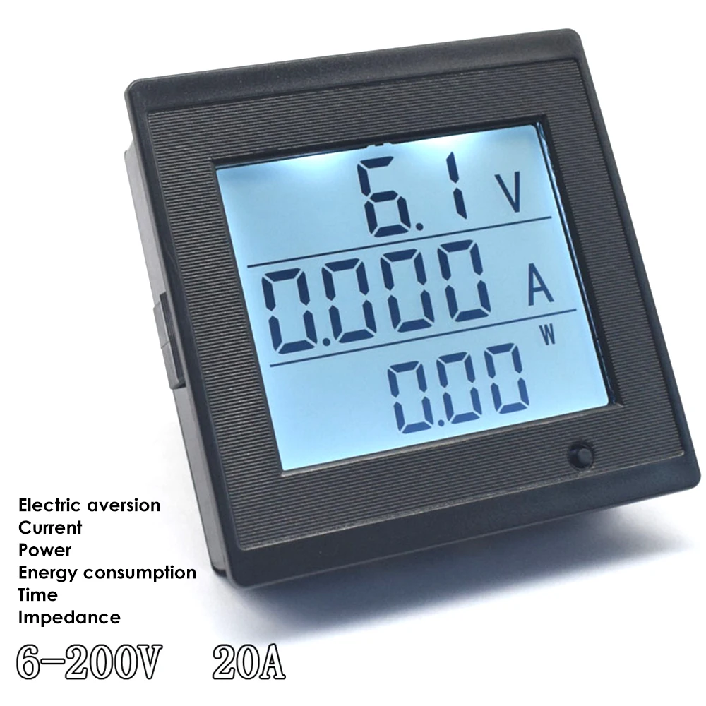 DC6V-200V 20A  LCD Digital Display DC Voltage Current Meter 20A Power Consumption Impedance Multi-Function Meter Tester Tools