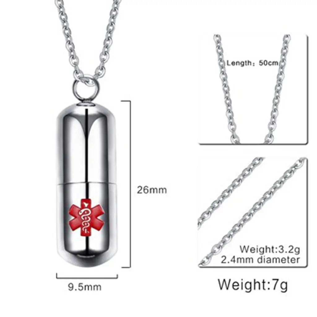Fashion Charm Pendant Necklace Stainless Steel Red Cross Keepsake Pill Container for Medical Alert Identification - view 2