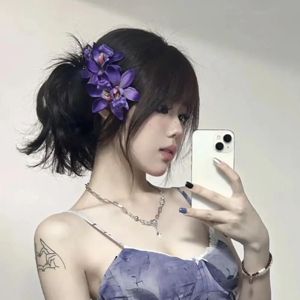 

Elegant Orchid Flowers Hair Clip Bohemian Style Colorful Sweet Barrettes Sweet Seaside Vacation Headwear Floral Duckbill Clip