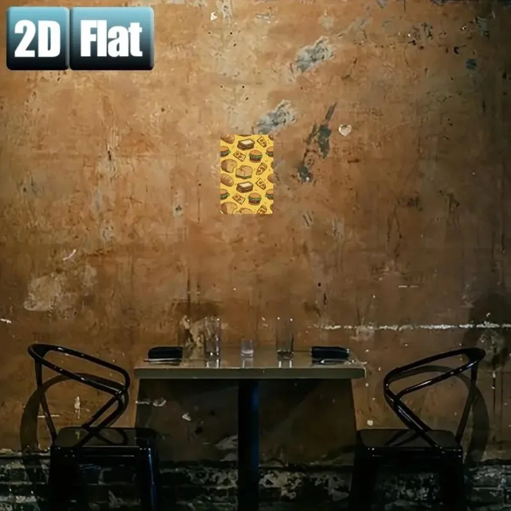 [2D Flat] 1pc Vintage Tin Wall Art Burger Sandwich Yellow Background Wrought Iron Style Wall Decor for Indoor Kitchen Cafe Decor