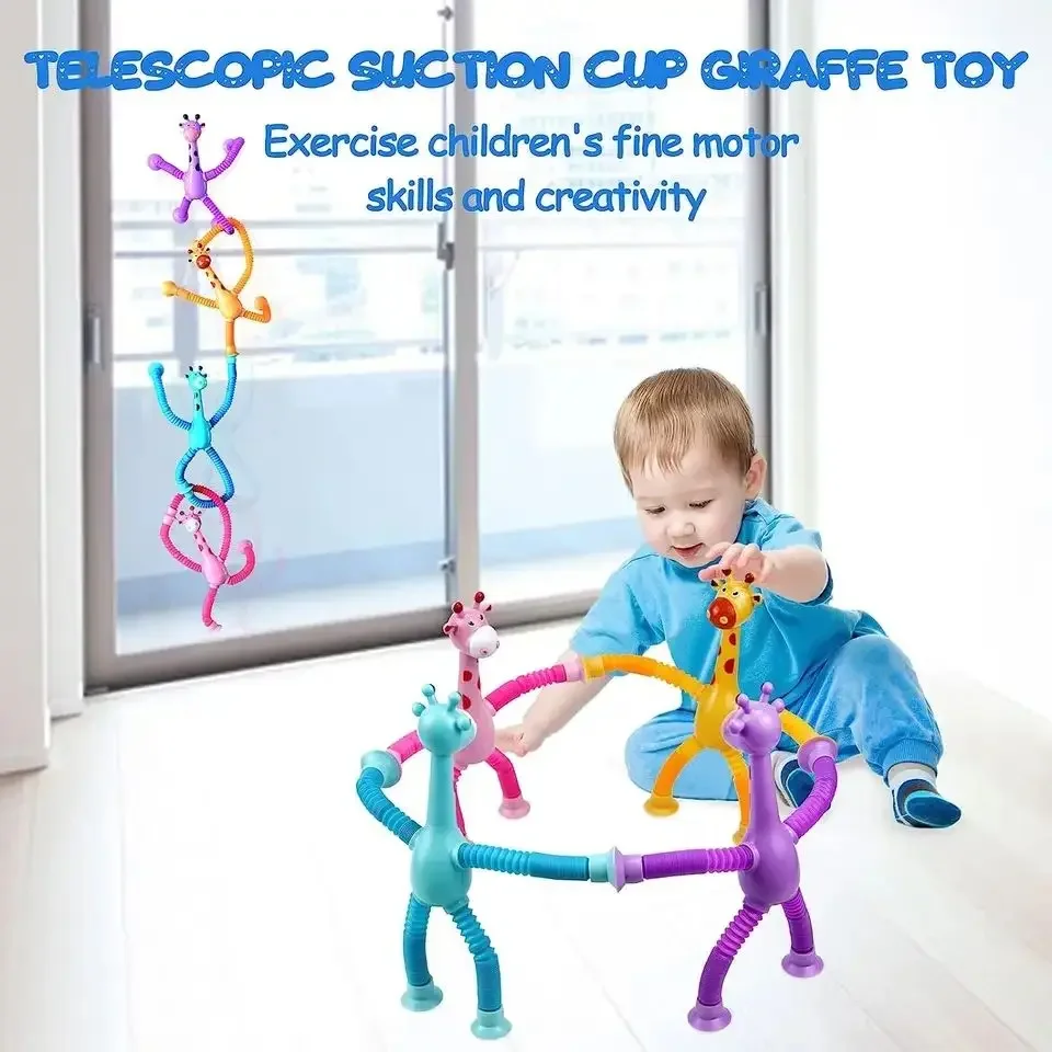 1/4PCS Telescopic Suction Cup Giraffe Toy Pop Tubes Fidget Toys Shape Changing Tubes Sensory Toys Funny Gift for Kids Boys Girls