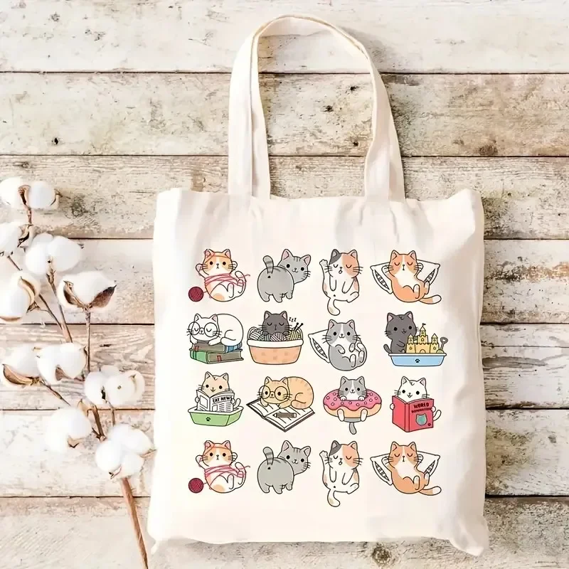 

Cute Cat Print Tote Bag Large Capacity Shoulder Shopping Bag for Leisure and Everyday Use Multipurpose Reusable Fashion Handbag