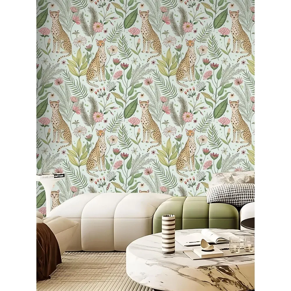 ورق جدران عتيق على شكل زهور الغابة الفهد - قابل للإزالة وصديق للإيجار للحمامات - ديكور حائط عتيق سهل التقشير واللصق #4