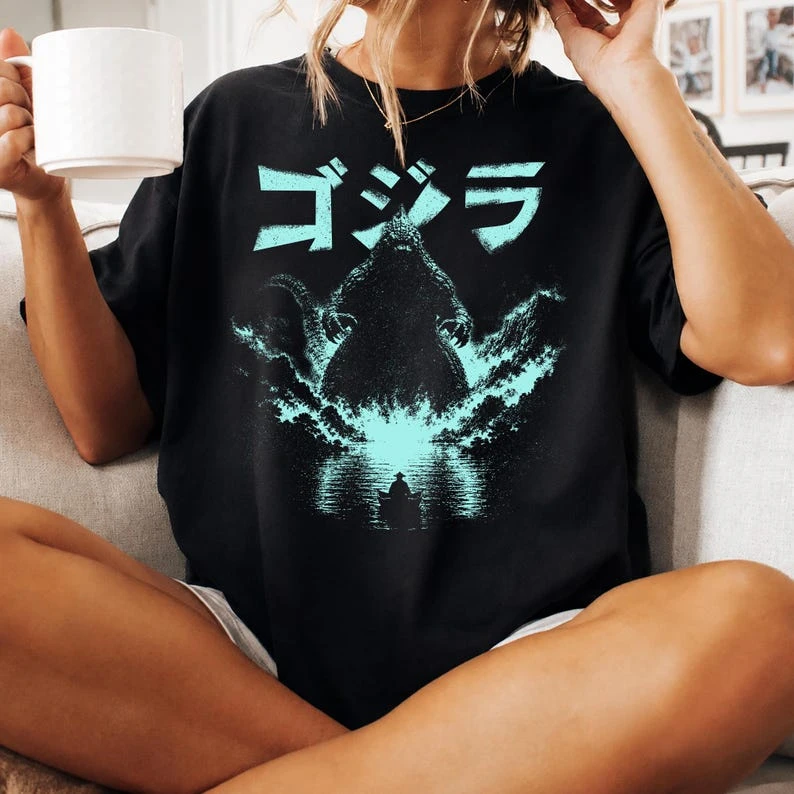 Godzilla Inspired Kaiju Monster Retro Graphic Print T-Shirt Men Women Cotton Oversized Couple Harajuku Casual Streetwear Tops - view 5