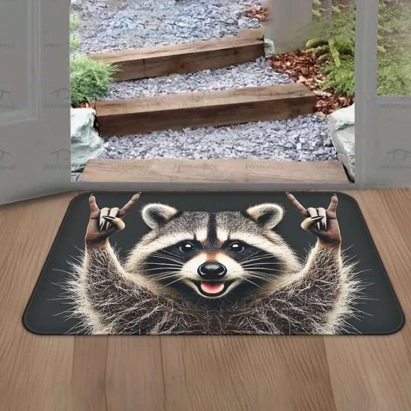 Playful Raccoon Design Door Mat, Soft Flannel Non-Slip for Living Room, Bathroom, Kitchen Room Going To The Toilet Doormat Mat