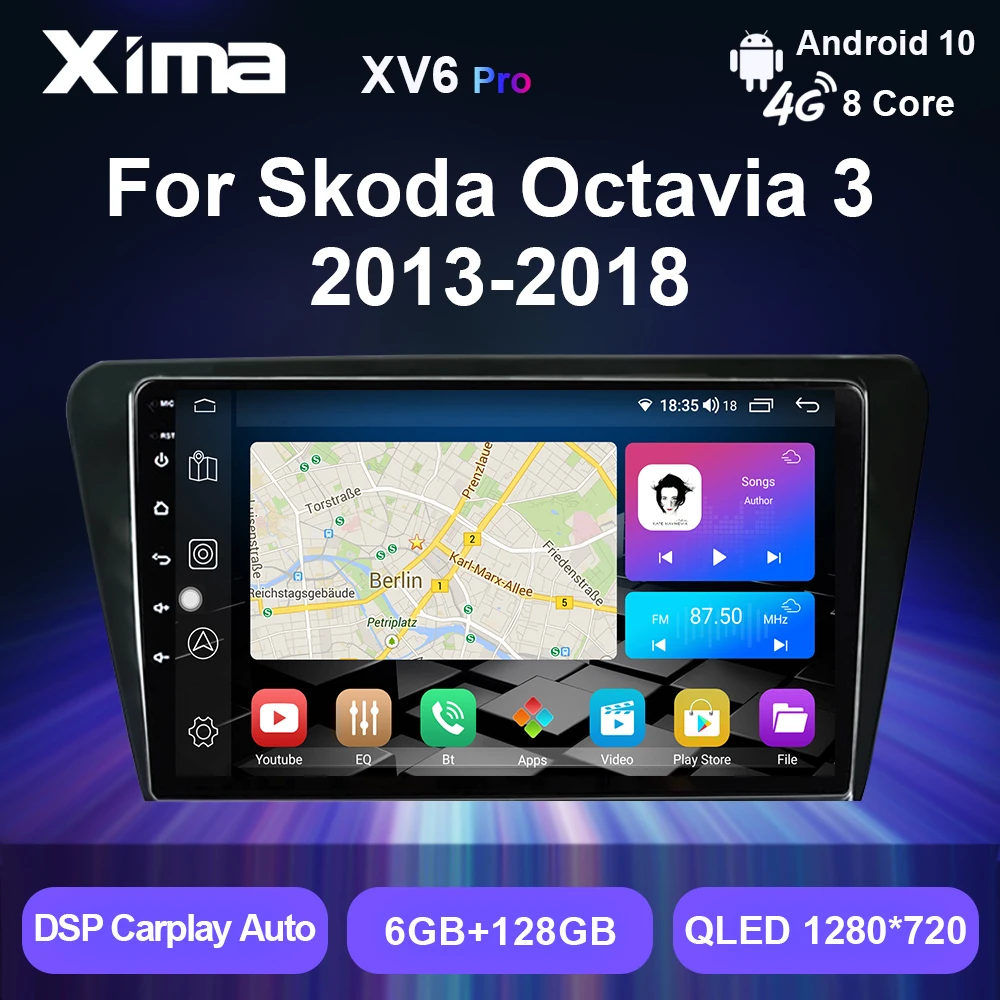 XIMA XV6 Pro 8 Core 4G 2 din Android 10 auto Carplay Gps stereo Car Radio Multimedia audio Player For SKODA Octavia 2013-2018