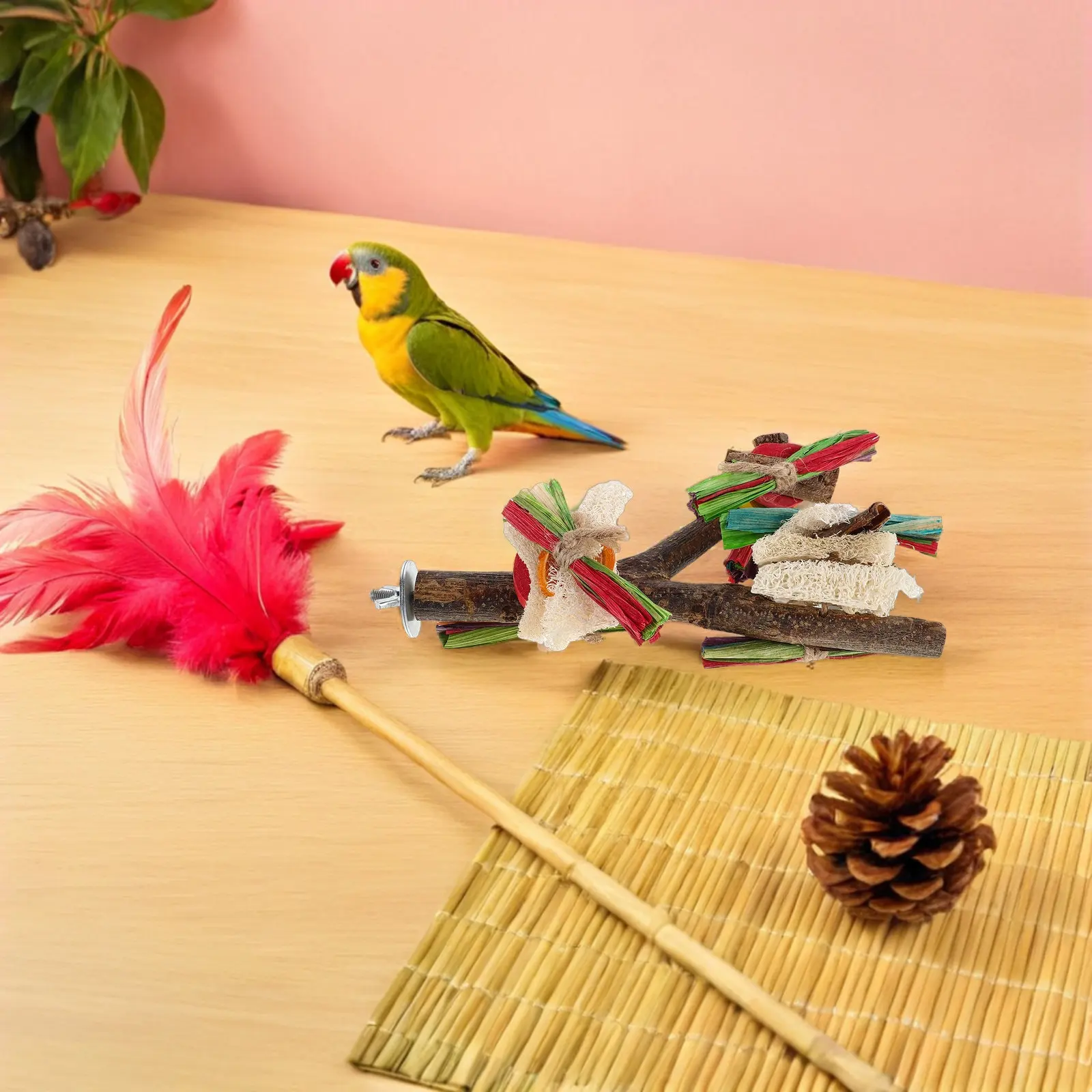 2Pcs Natural Wood Parrot Stand Perch Bird Tree Branch Rest Platform Cage Solid Wooden Fork Macaw Conure Cockatiel Parakeet Play