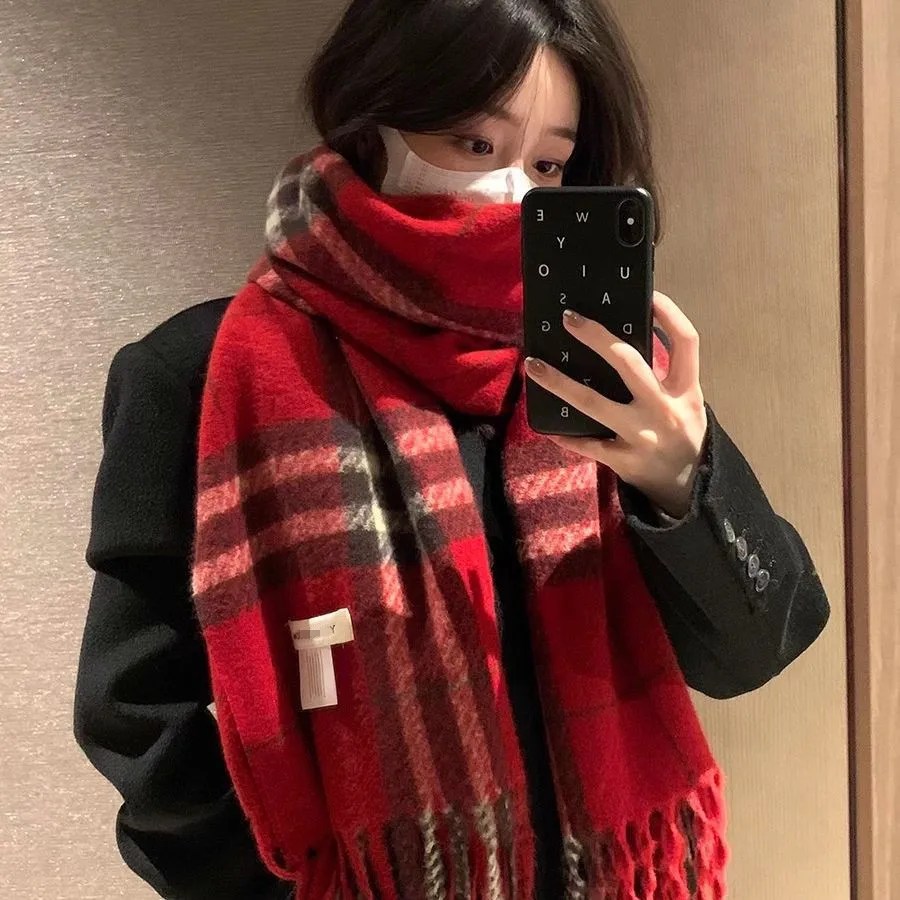 Women British Classic Scarf Female Winter Soft Comfort Korean Version Of Everything Color Red Blue Beige Olive Green Christmas