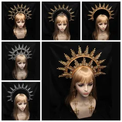 Baroque Cross Goddess Crown Headpiece Material Sun Crown Headdress Vintage Virgin Mary Tiara DIY Material Package