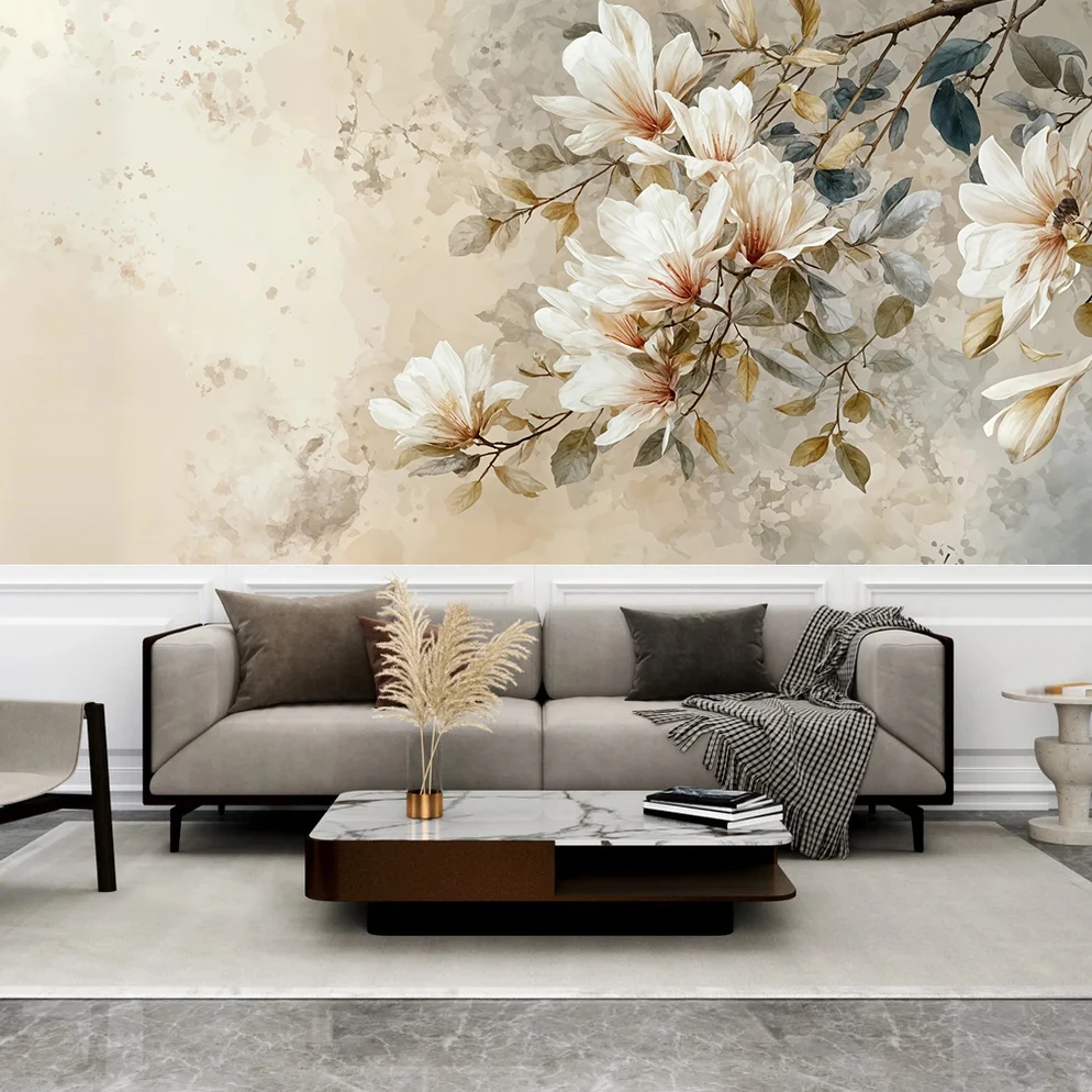 New Chinese Style Vintage Custom Size Watercolor Flower Wallpaper Mural  for Living Room Bedhead TV Wall Entrance Dining Room