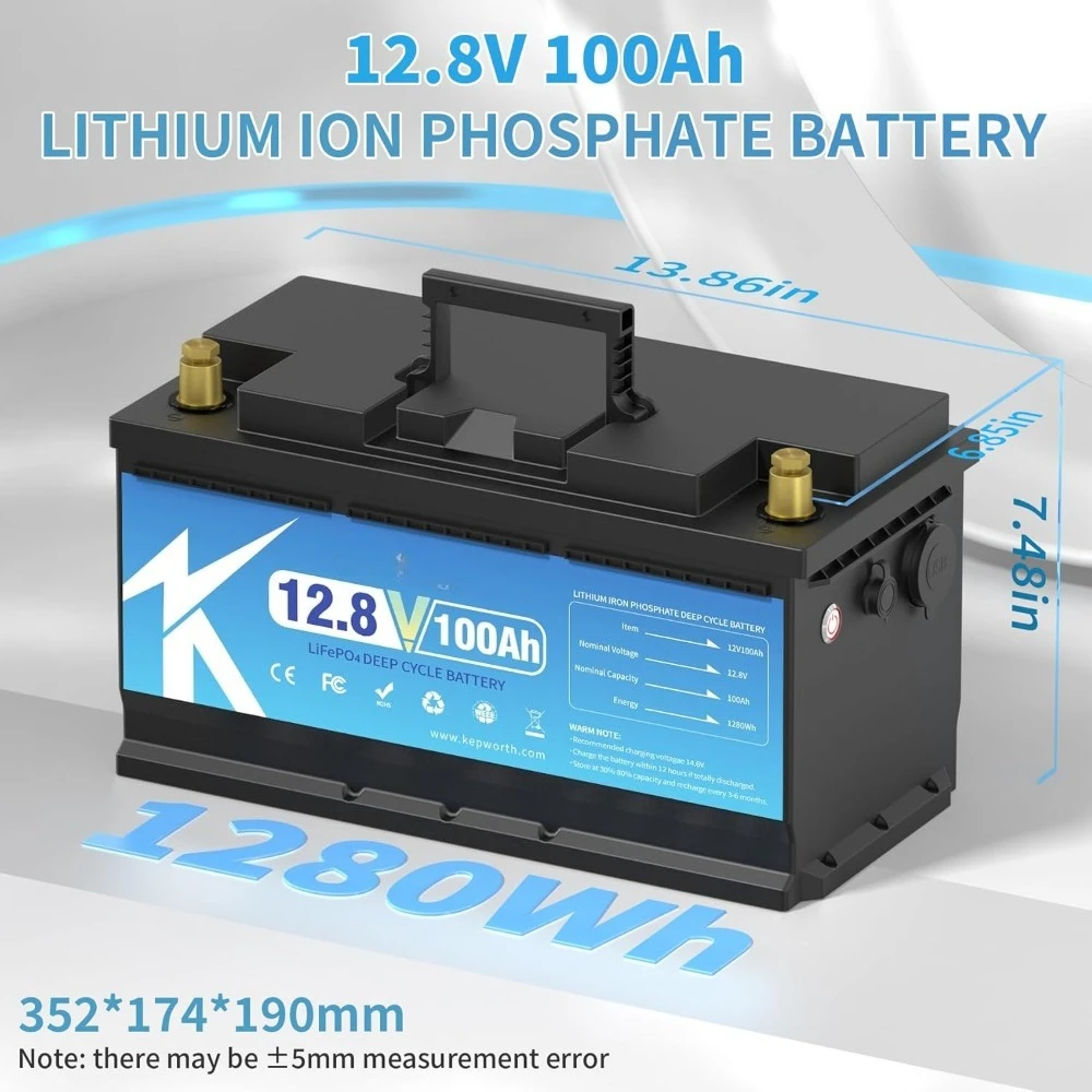 12.8V 100Ah LiFePO4 Battery Rechargeable Lithium Battery with 100A BMS, 4000-15000 Deep Cycles, Solar-Ready Battery w/ Grade A C