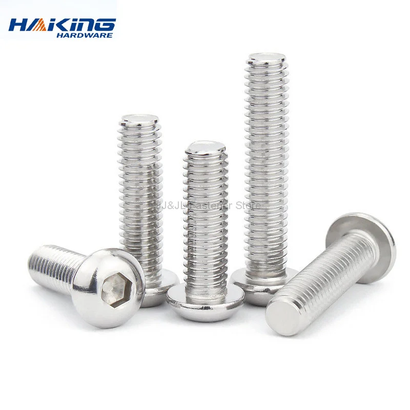 3/10/55pcs M2 M2.5 M3 M4 M5 M6 M8 M10 304 Stainless Steel Hexagon Hex Socket Button Head Screw Bolts Round Head Screw ISO7380