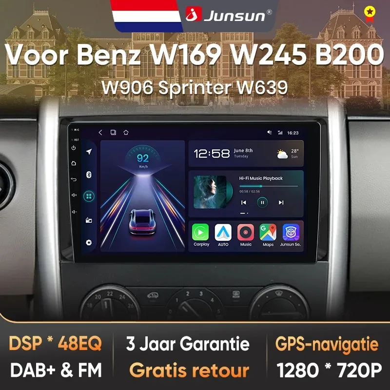 Junsun für Mercedes Benz W169 W245 B200 W906 Sprinter 9 Zoll 4GB 64GB Android 13 Autoradio GPS Navigation Carplay DSP FM Lenkradbedienung Unterstützung USB AUX Eingang Rückfahrkamera Bereit 1080P