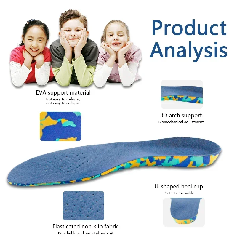 Kids Orthotic Shoe Insoles with Arch Support EVA Foam Inserts for Flat Feet Plantar Fasciitis Children's Running Foot Care Cushi