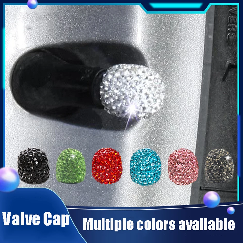 4Pcs/Set Diamond Crystal Rhinestone Universal Car Tire Valve Caps, Wheel Valve Cover Attractive Dustproof Bling Car Accessories