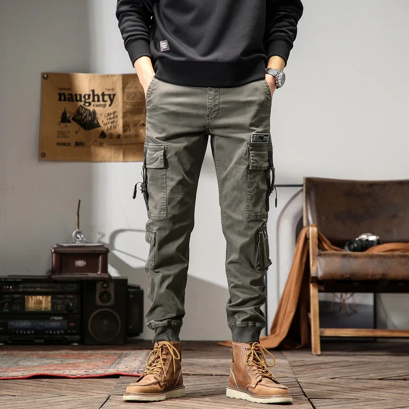 2024 New in High Quality Men Black Cargo Jogger Pants Cotton Stretch Slim Casual Golf Trouser Male Multi Pocket Brown Grey Khaki