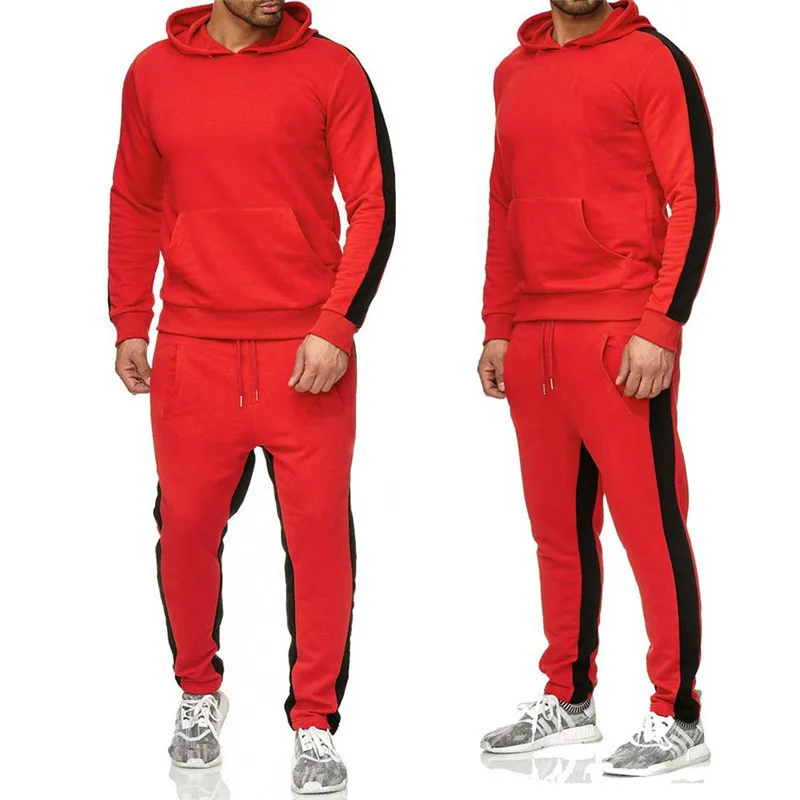 2025 new men\'s solid color sweatshirt set sports splicing two-piece set men\'s casual sports sweatshirt