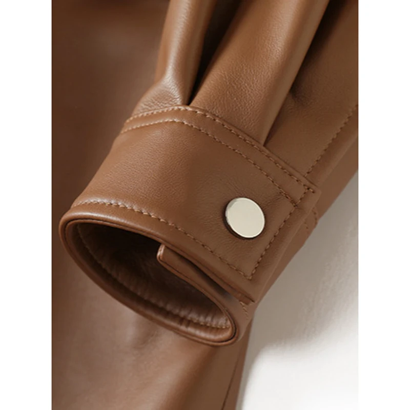 レザージャケット トレンチコート 女性用 欧米風 大きな襟 ルーズ シープスキン ラグラン袖 レースアップ ロングオーバーコート 女性用