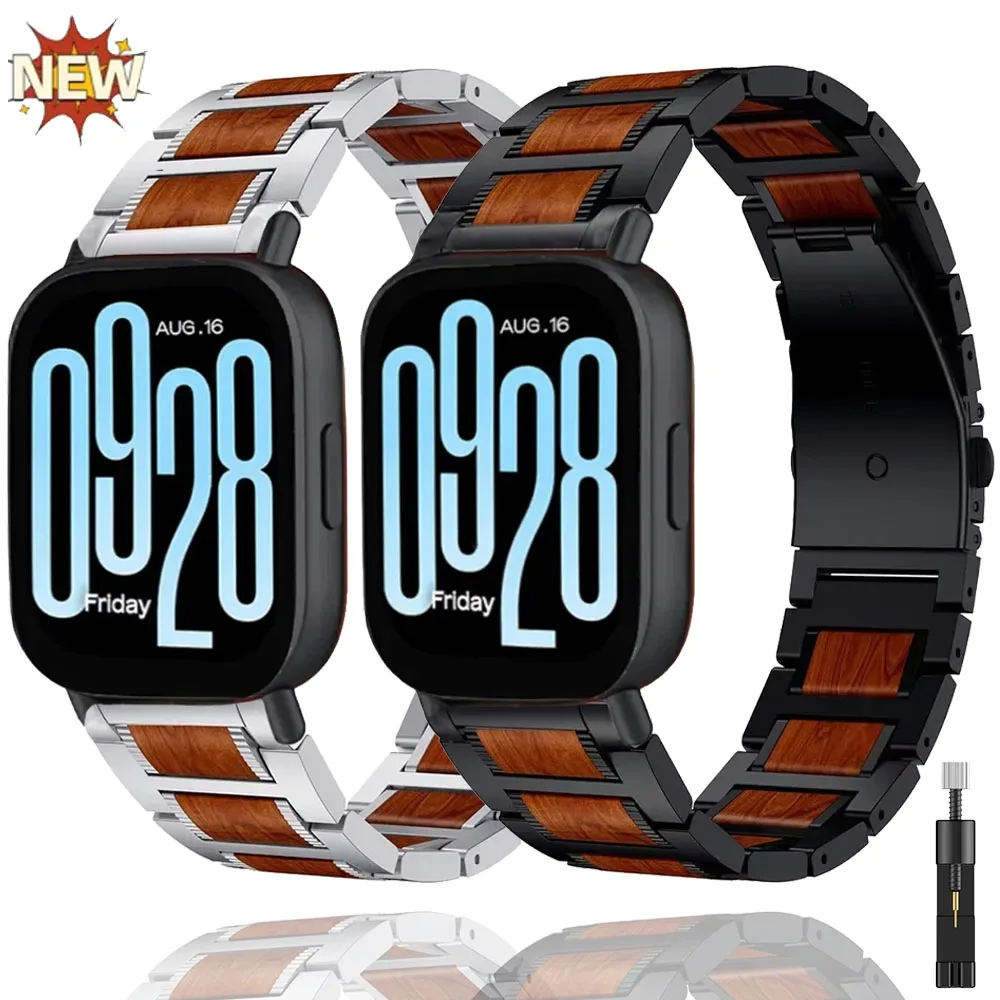 Redmi Watch 5 용 22mm 레드 샌들 우드 시계 밴드 액티브 메탈 스테인레스 스틸 팔찌 손목 밴드 Redmi Watch 5 Lite 액세서리
