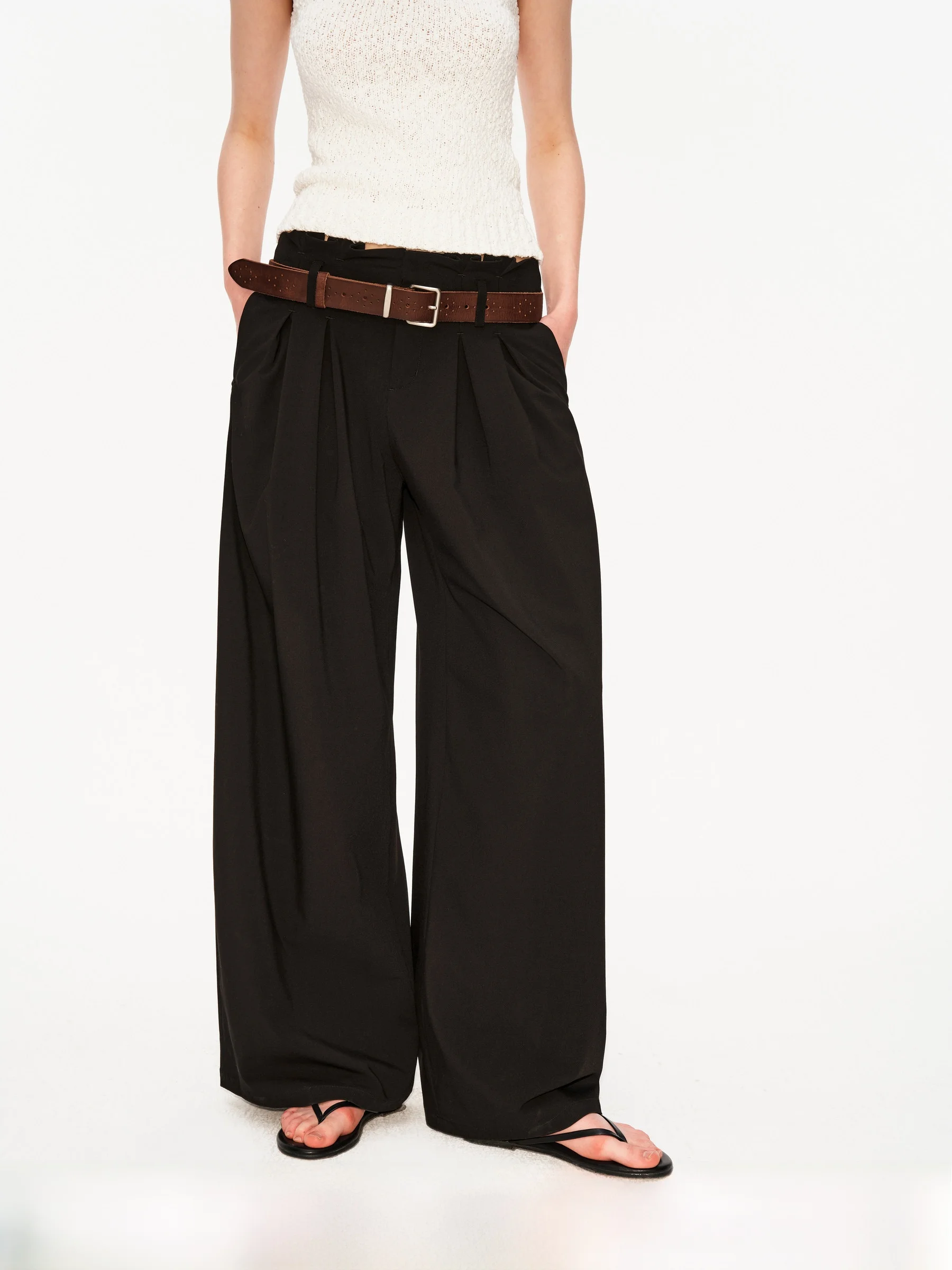 

Low Waist Wide Leg Casual Pants PUKI Pleated Drapey West Pants Versatile Loose Fit Ladies Premium Fashion Spring Collection