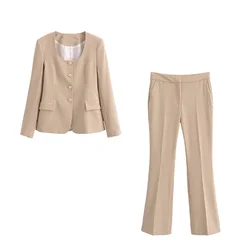 2024ZAR * Spring/Summer New Women's Fashion French Commuter Slim Fit Round Neck Suit Coat High Waist Flare Pants