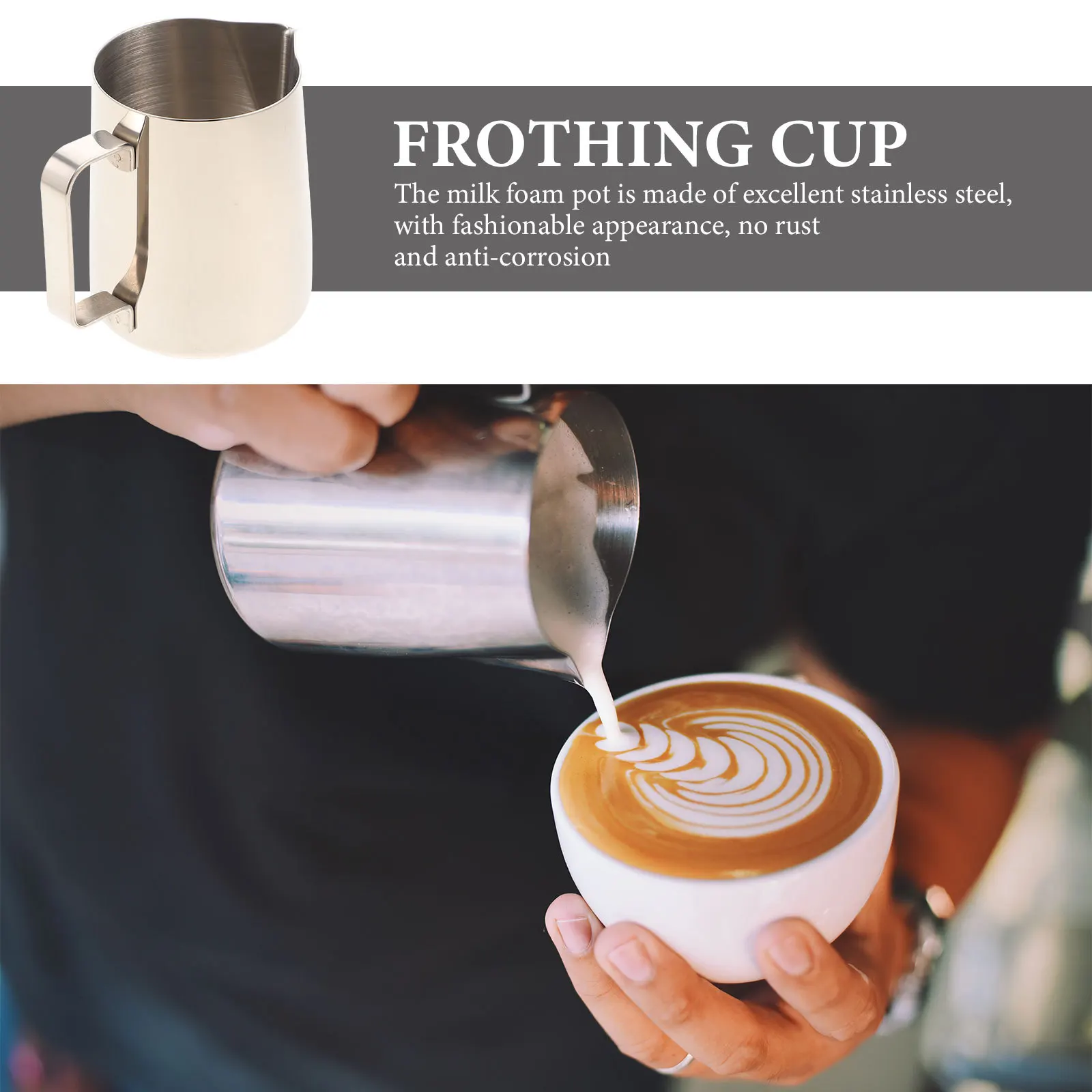 

Ergonomic Stainless Steel Frothing Cup Multi-Function Household Milk Pitcher Easy Clean Cappuccino Hot Cocoa Gift