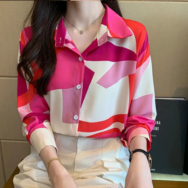 Spring Autumn Fashion Turn-down Collar Long Sleeve Blouses Women\'s Clothing Printing Patchwork Japanese Style Simplicity Shirts