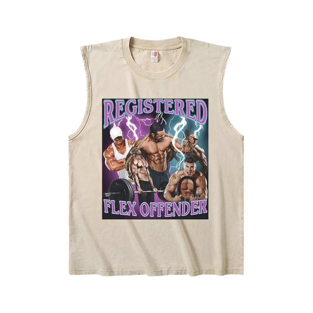 

Registered Flex Offender Powerhouse Gym Vintage Washed Tank Tops Men Women's Casual Funny Geek Fitness Oversized Vest T Shirts