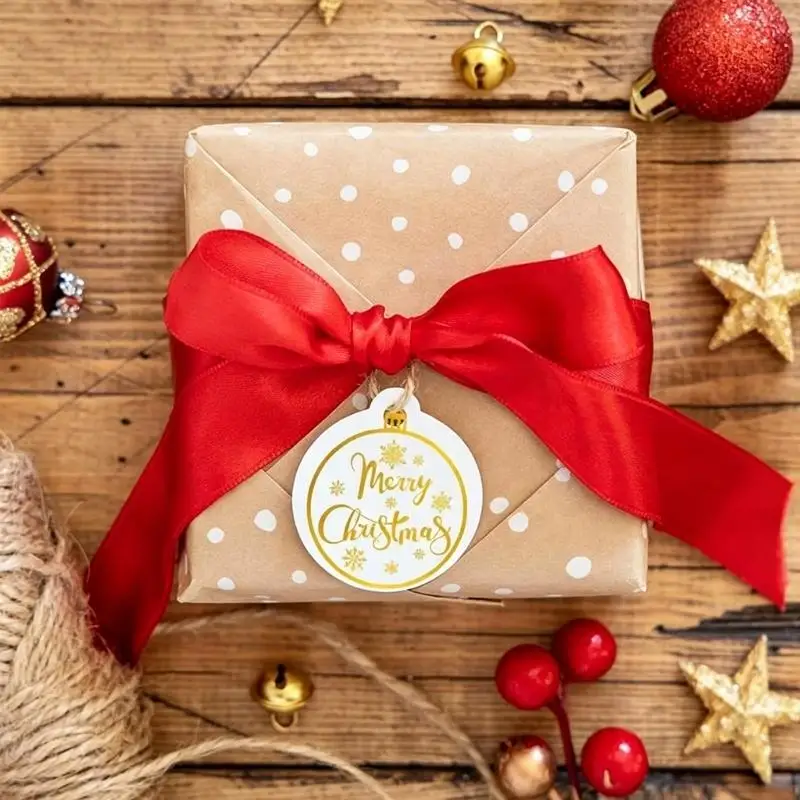 31BA Christmas Gift Sealing Labels Sticker, 500 Round 2.5cm Coated Paper Pieces with Gold Holiday Designs for Gift Wrap, Cards