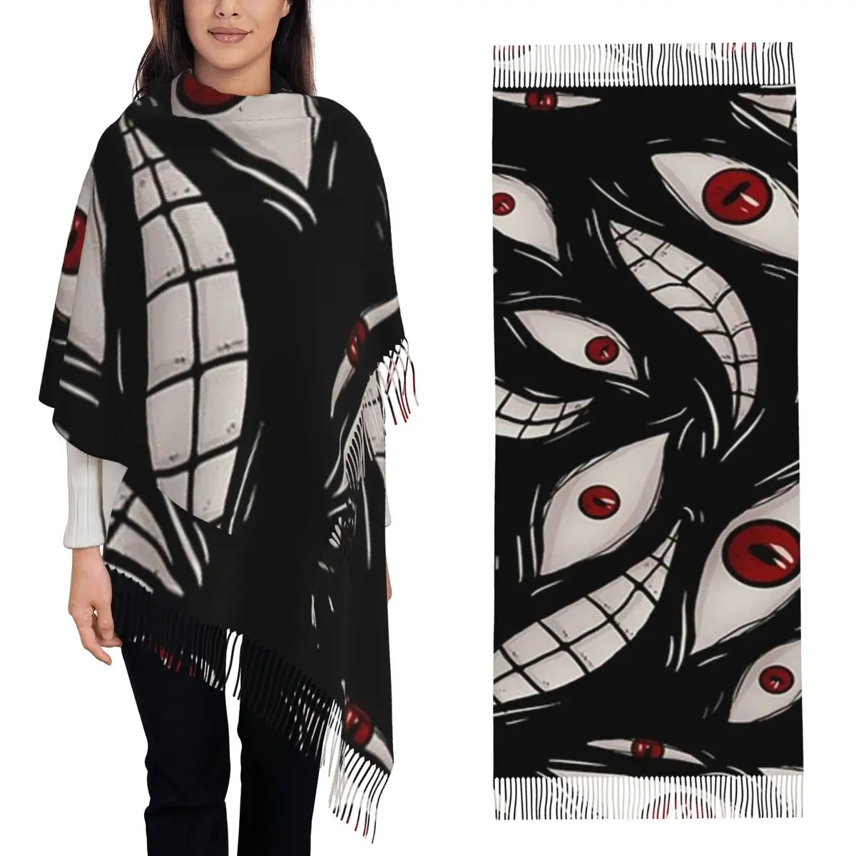 Dark Mysterious Eye Print Scarf Tassel Scarves Women Soft Warm Shawls and Wraps Large Fall Winter Shawl Wrap