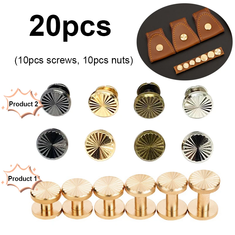 10 sets Solid Brass Binding Chicago Screws Nail Stud Rivets Photo Album Leather Craft Studs Belt Wallet Fasteners 10mm Cap