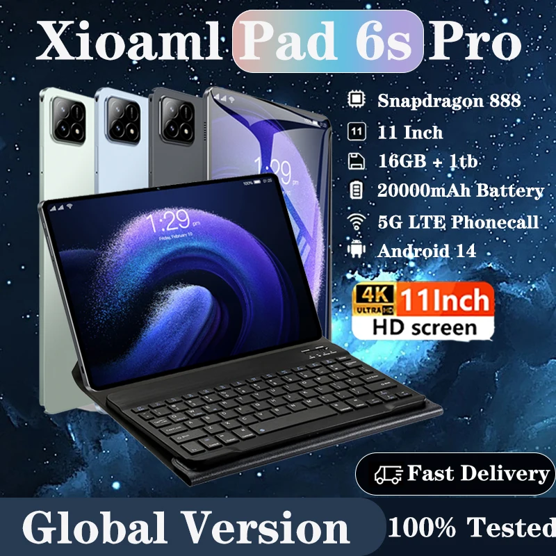 Global Version New Xioami Pad 6S Pro Tablet HD 4K 11inch Android 14 16GB+1T 20000mAh 5G Dual SIM Phone Call WiFi GPS Tablet PC