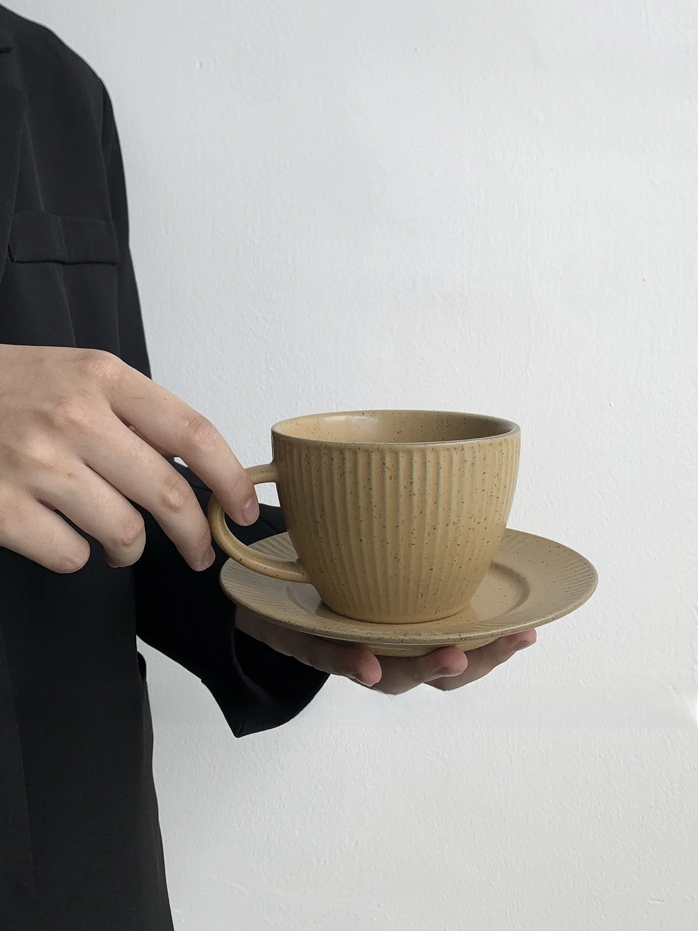 Ceramic Coffee Cup Couple Tea Time Orange Half Cup Macaron Dot Design Simple Style Striped Pattern for Home Office Outdoor
