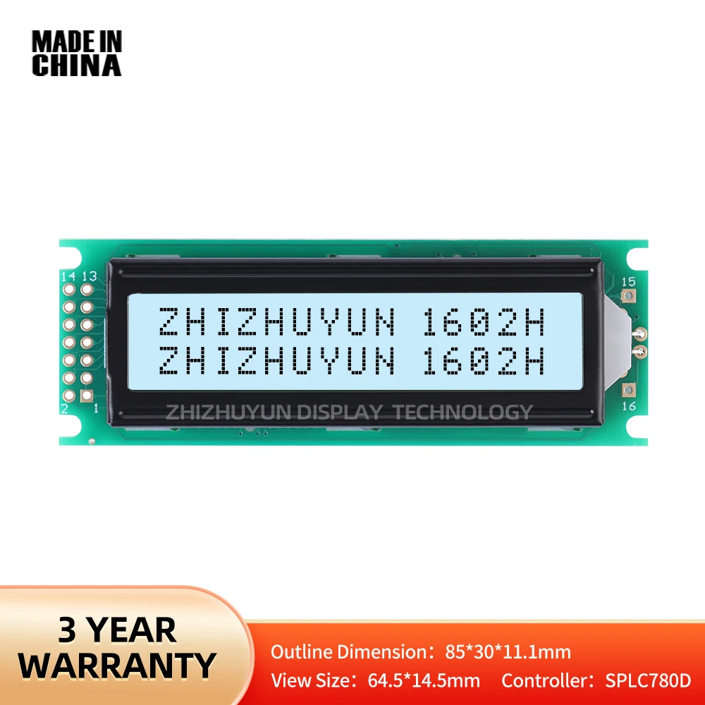 ฟิล์มสีเทาตัวละครสีดำแสดงผลบวก5V 1602H LCM16 * 2จอแอลซีดีควบคุม SPLC780D การประกันคุณภาพ