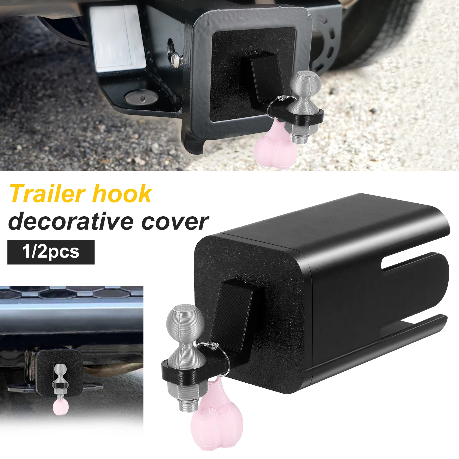 

2024 New 50mm Trailer Hook Cover Car Tow Bar Ball Cover with Tiny Nuts Waterproof Plastic Towing Hitch Covers Trucks Accessories