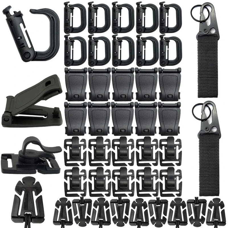 Dリンググリムロックウェブドミネーターモールアタッチメントキット、弾性ストリングバックル、バックパックベスト用ハイドレーションチューブクリップ、42個