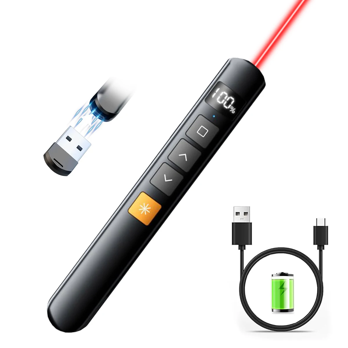 Wireless Presenter Remote with USB-Receiver, 2.4GHz Wireless PowerPoint Clicker,Portable Office Red Laser Pointer with Hyperlink