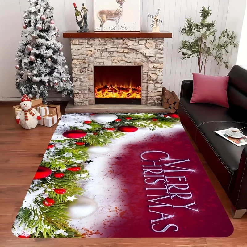 Plaid Merry Christmas Printed Area Rug, Buffalo Check Holiday Floor Carpet, Indoor Living Room Home Decor Rug